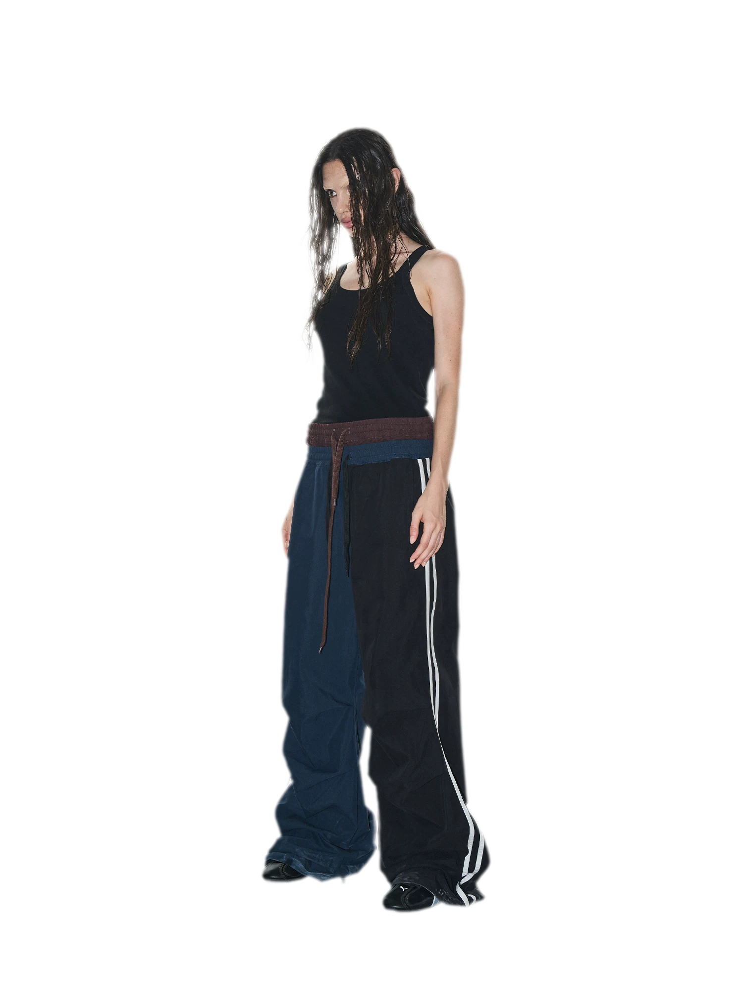 Pleated Wide-Leg Track Pants