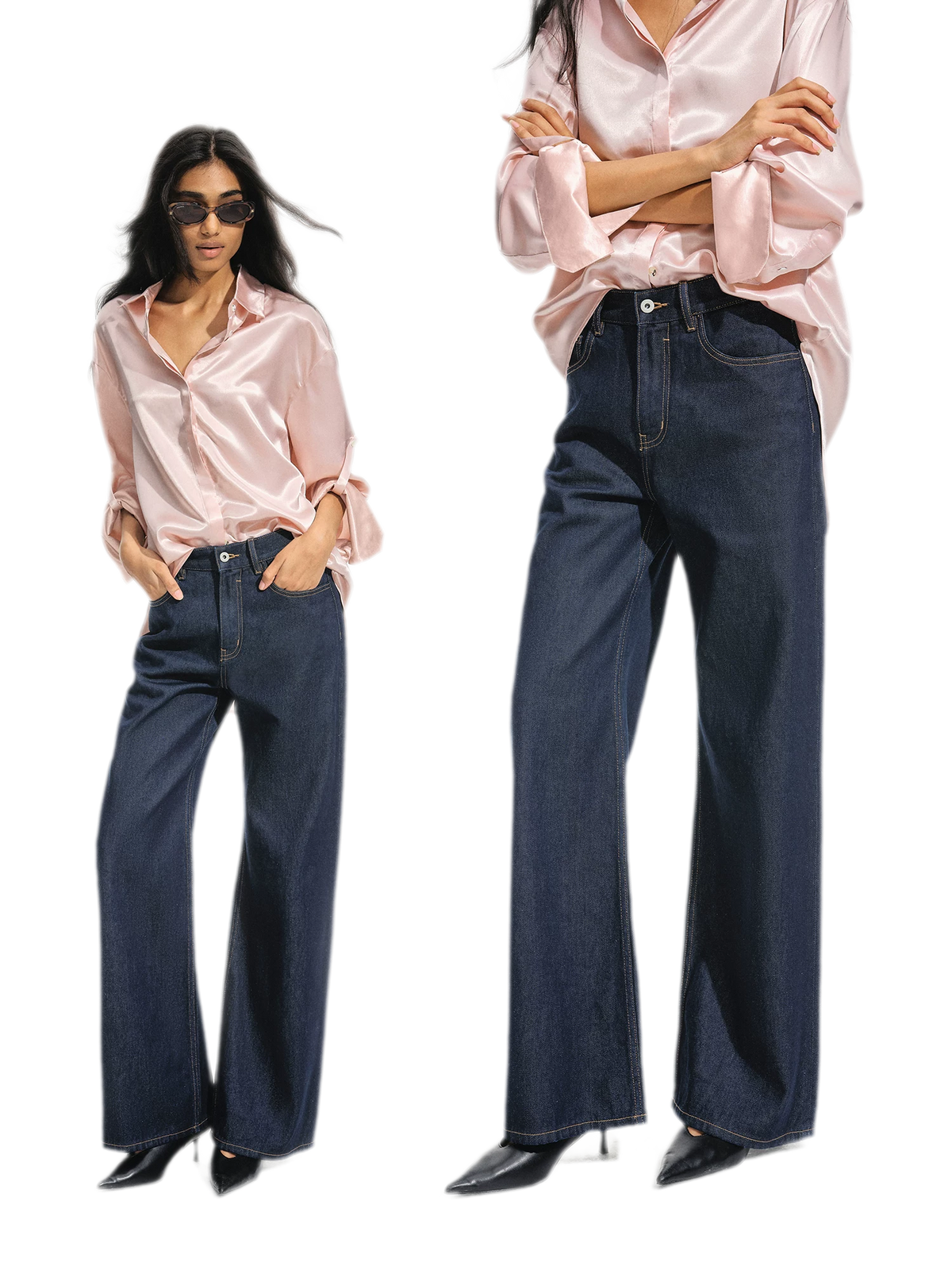 Jeans met contrasterende stiksels en hoge taille