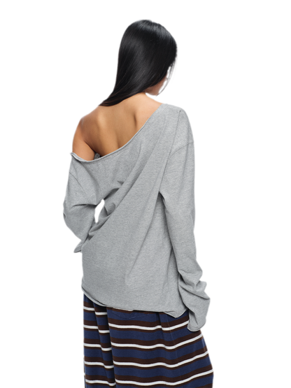 Asymmetric Printed Oversized Long-Sleeve T-Shirt