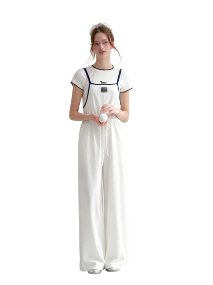 Contrast Piping Drawstring Waist Jumpsuit