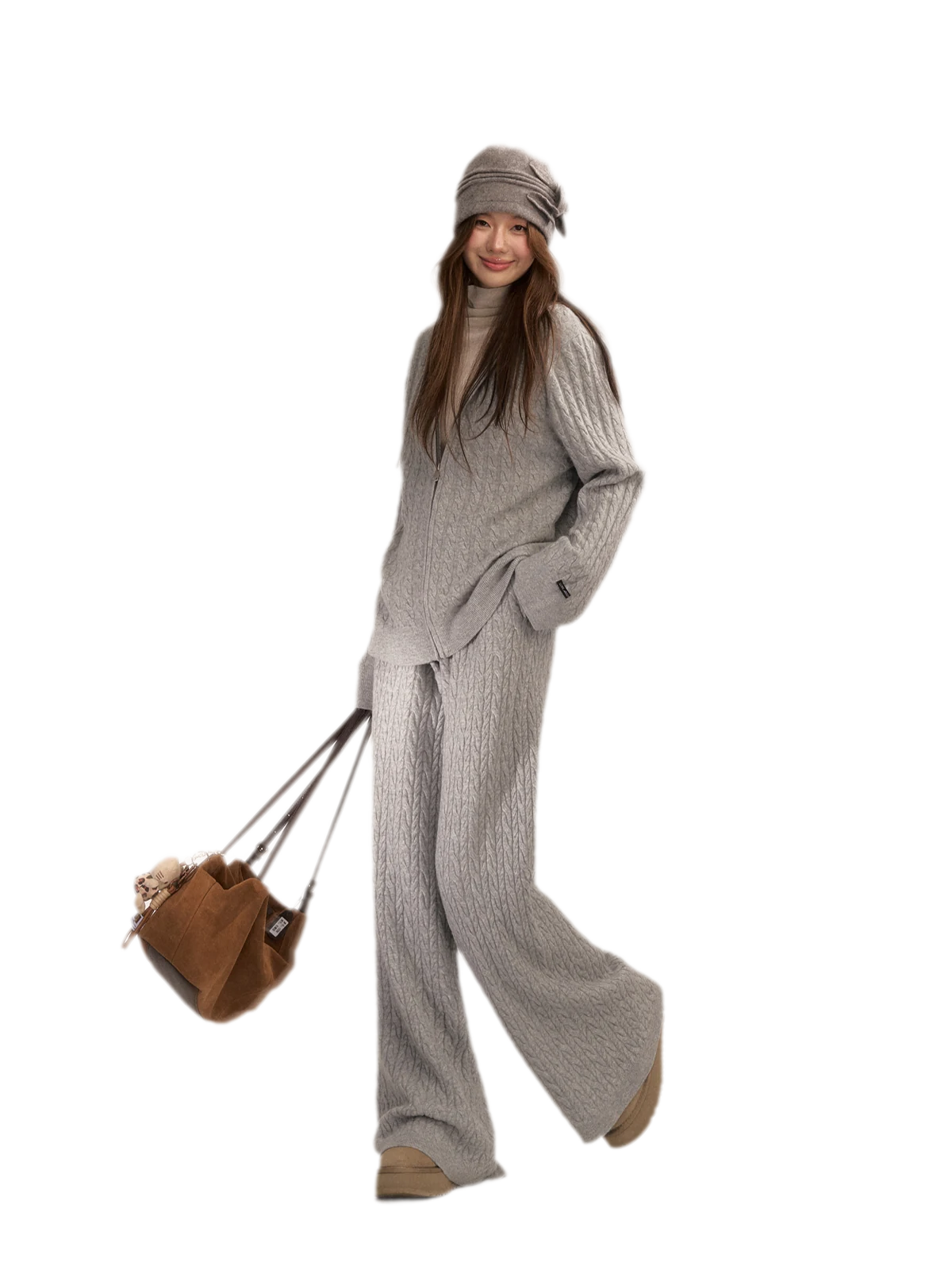 Wool-Blend Cable-Knit Hooded Set