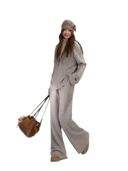 Wool-Blend Cable-Knit Hooded Set