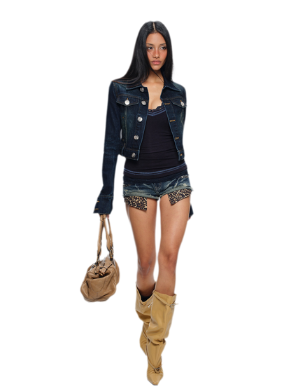 Embroidered Cropped Denim Jacket