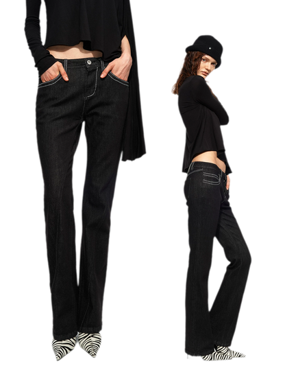 Tencel Geometric Panel Straight-Leg Jeans