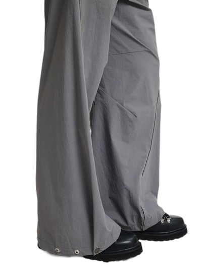 Shiny Panel Wide-Leg Nylon Pants