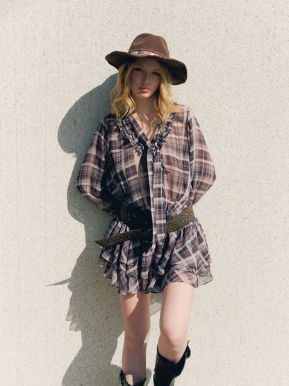 Plaid Chiffon V-Neck Dress