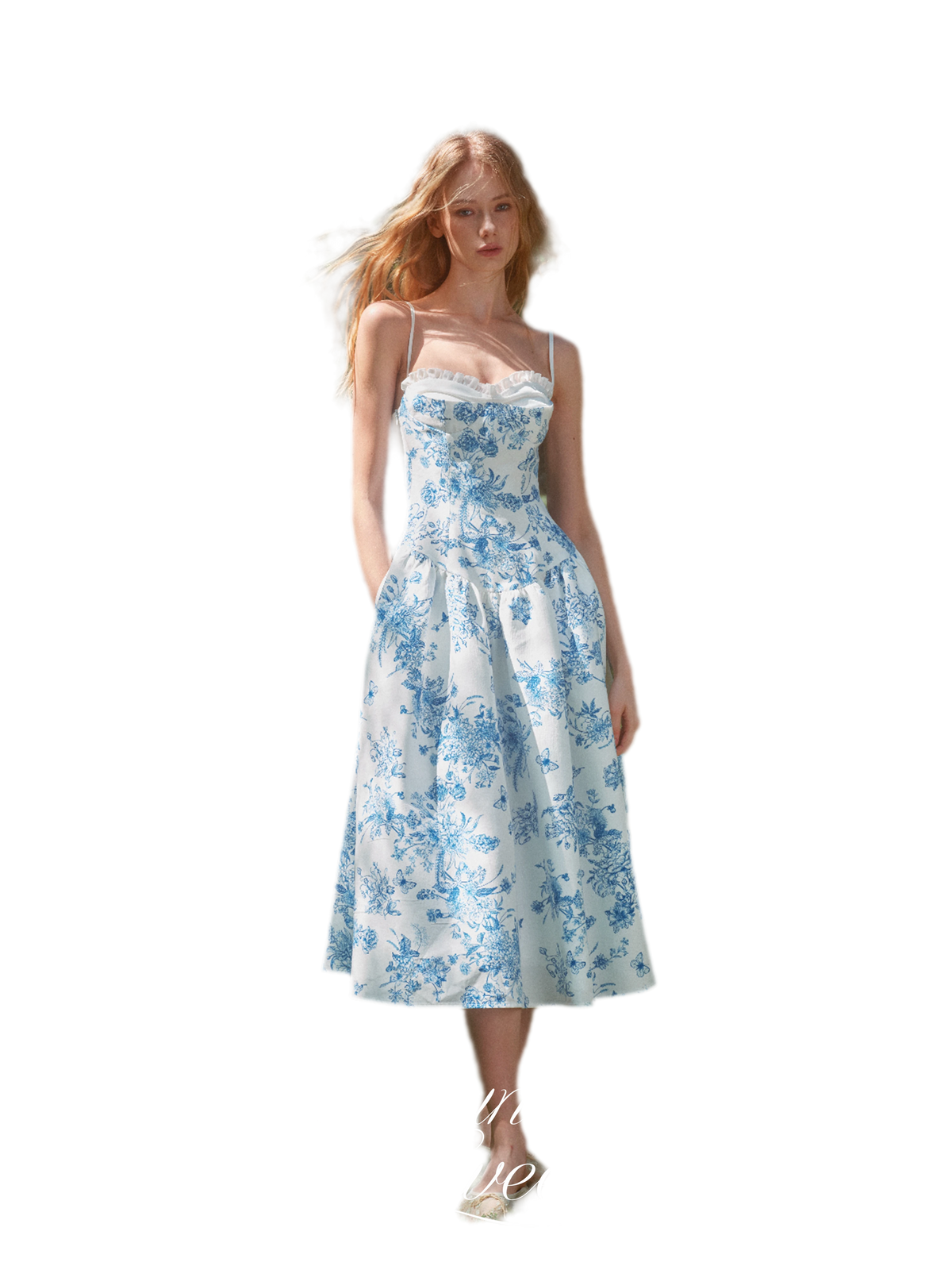 Hand-Drawn Floral Midi Dress