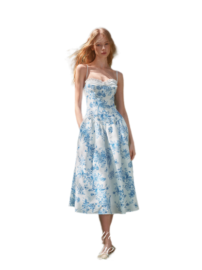Hand-Drawn Floral Midi Dress