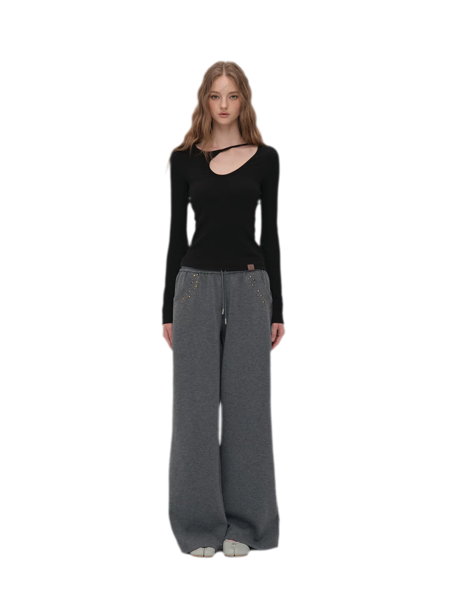Air-Layer Rivet Wide-Leg Pants