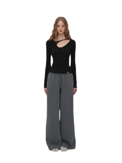 Air-Layer Rivet Wide-Leg Pants