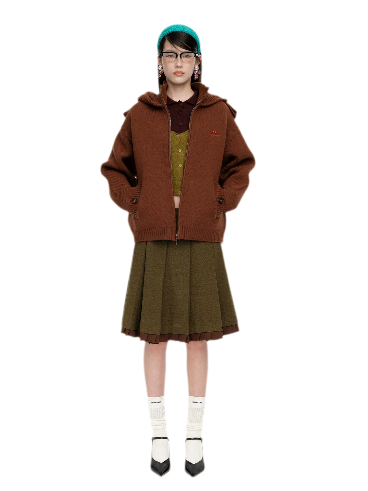 Wool Hooded Zip Knit Jacket