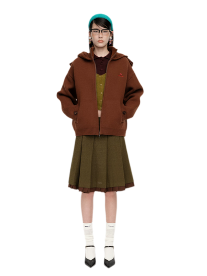 Wool Hooded Zip Knit Jacket