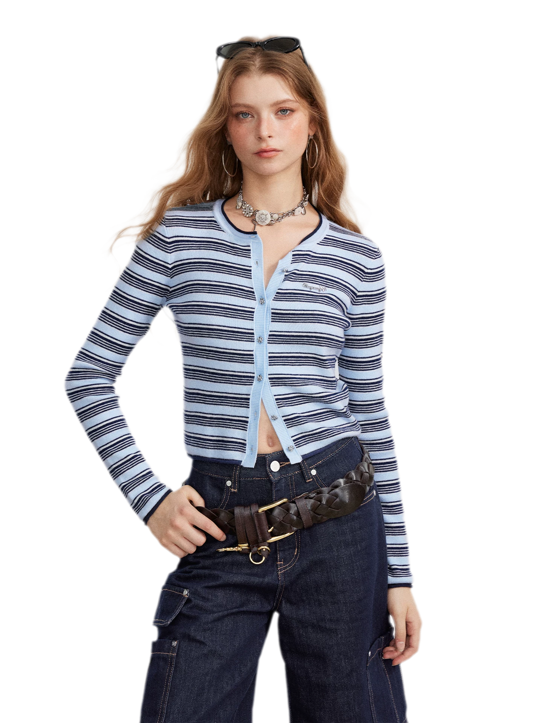 Contrast Stripe Slim Knit Cardigan