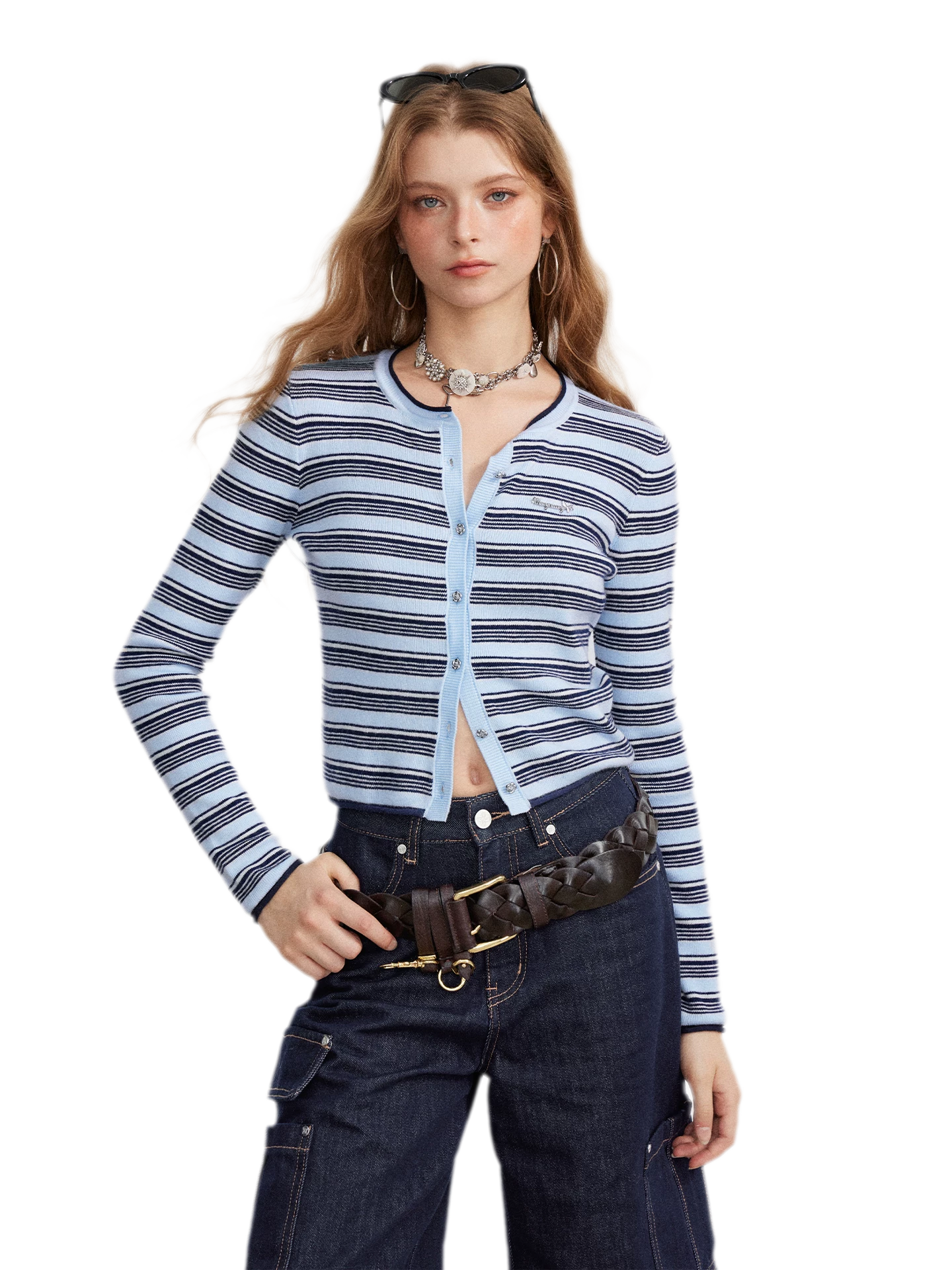 Contrast Stripe Slim Knit Cardigan