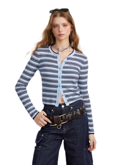 Contrast Stripe Slim Knit Cardigan