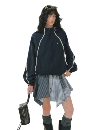 Lace Panel Hooded Jacket