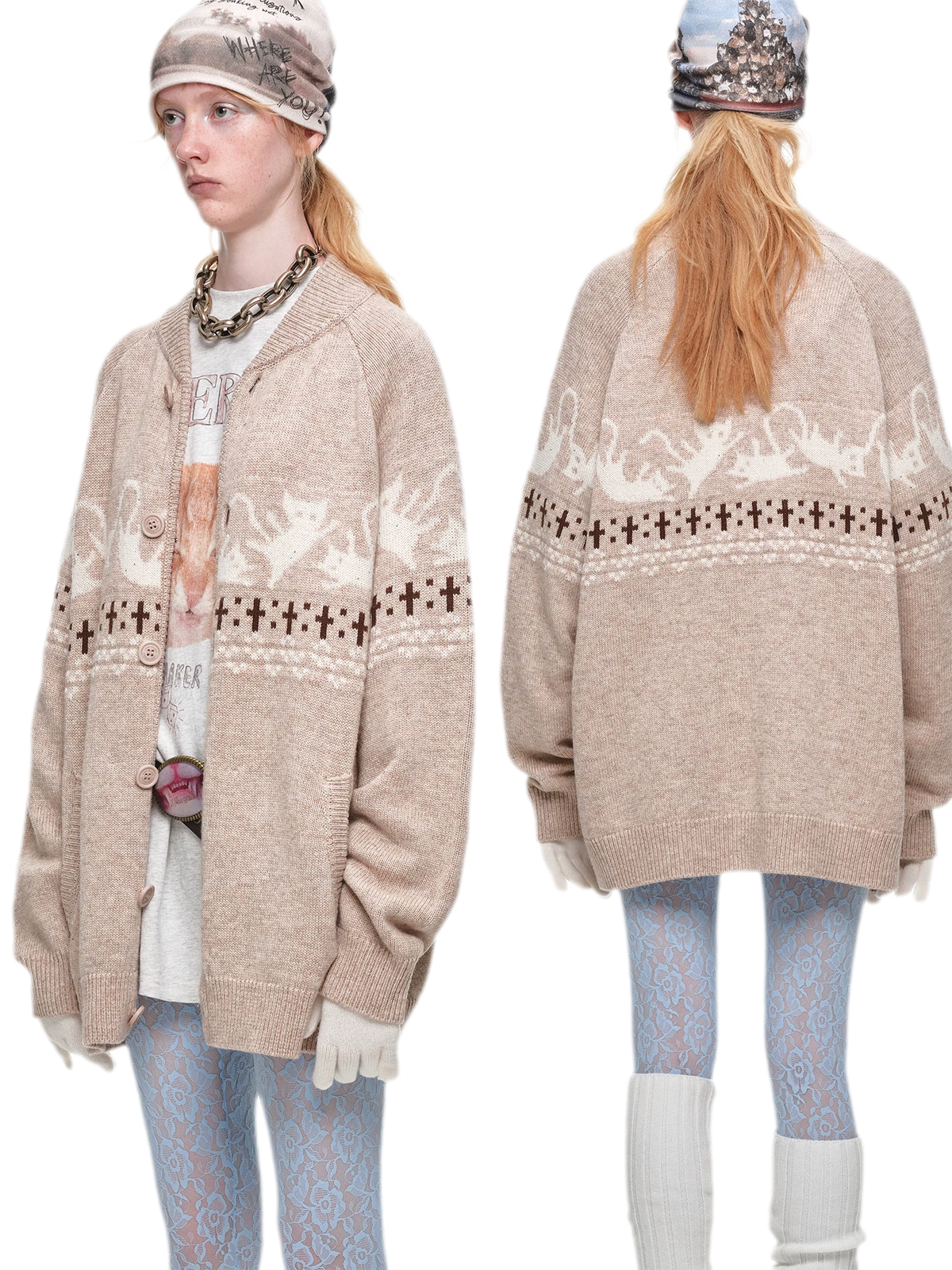 Gilet jacquard Fair Isle avec chats