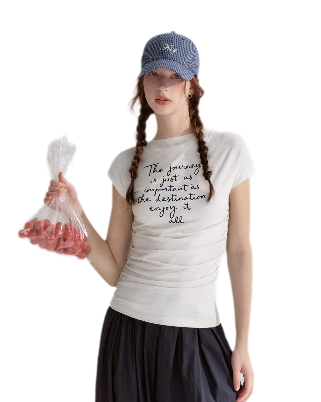 Ruched Embroidered Sleeve T-Shirt