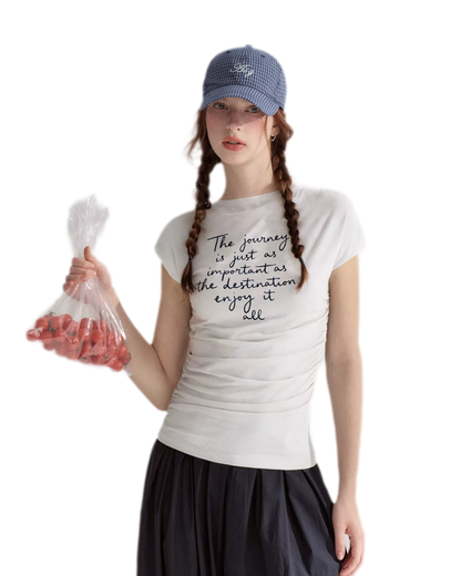 Ruched Embroidered Sleeve T-Shirt