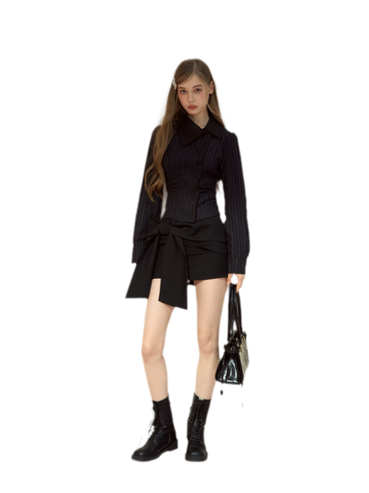 Bow Stripe Shirt Set