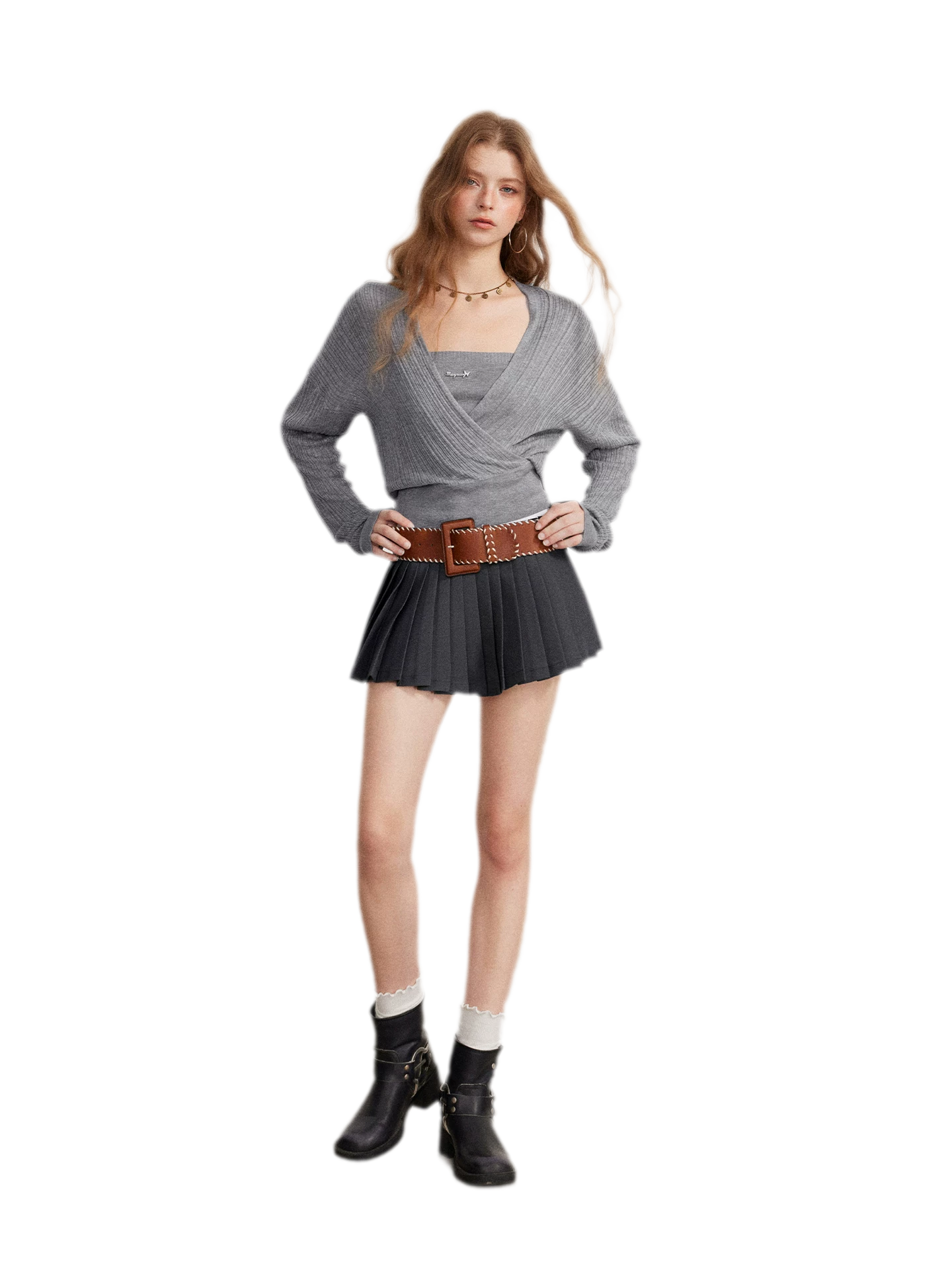 Contrast Pleated A-Line Mini Skirt