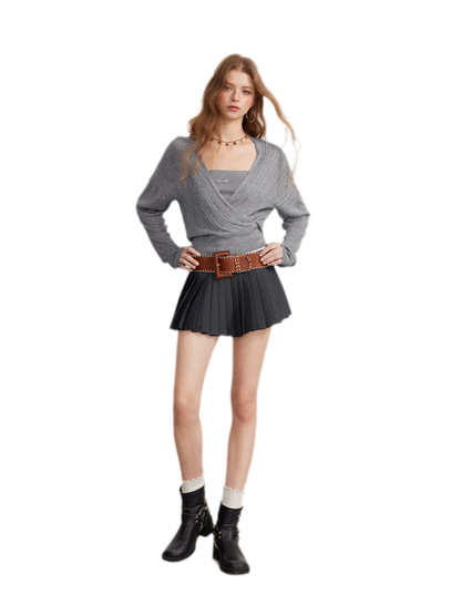Contrast Pleated A-Line Mini Skirt