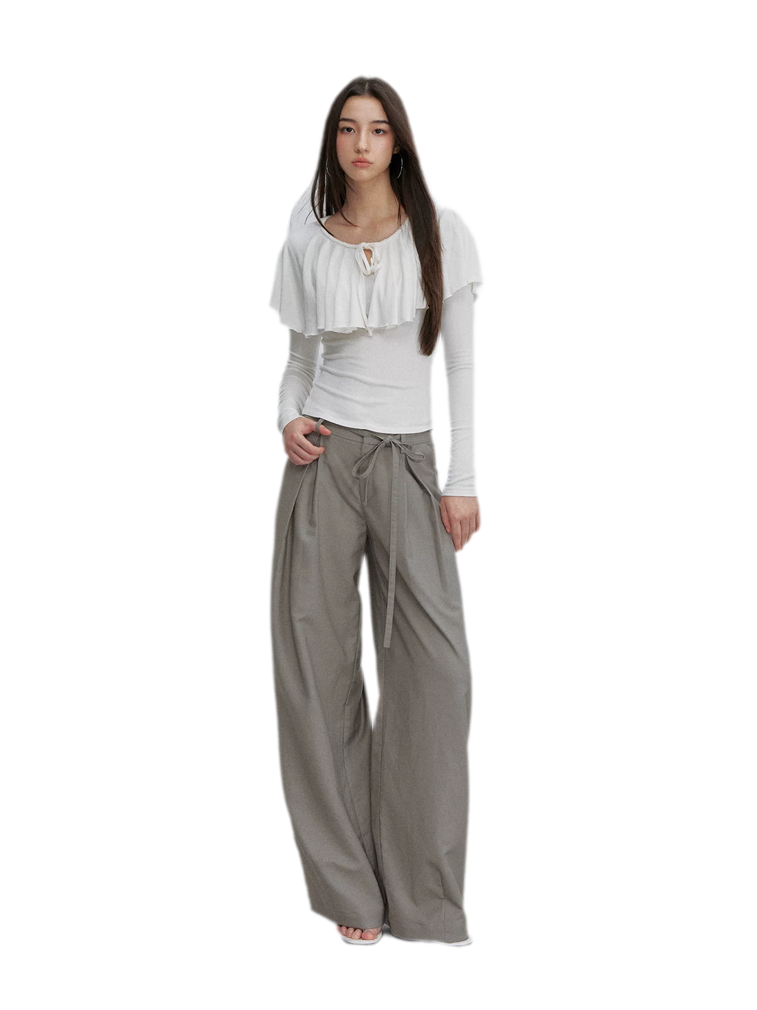 Bow Pleat Wide-Leg Pants