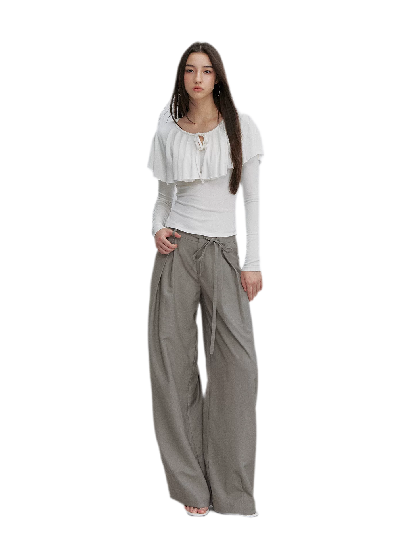 Bow Pleat Wide-Leg Pants