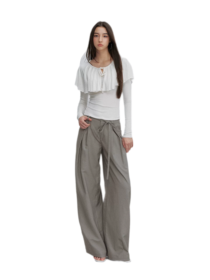Bow Pleat Wide-Leg Pants