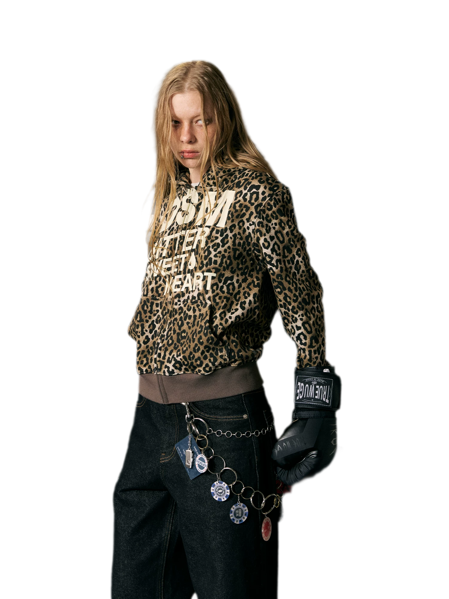 Distressed Leopard Zip Hoodie