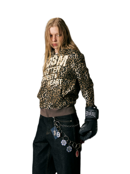 Distressed Leopard Zip Hoodie