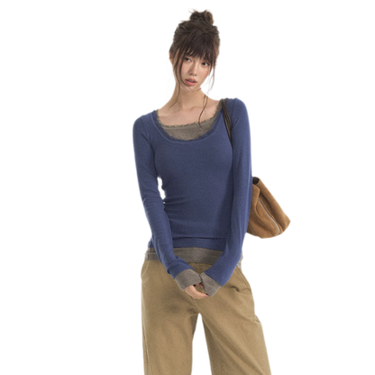 Mehrlagiges Stricktop mit Spitzenbesatz