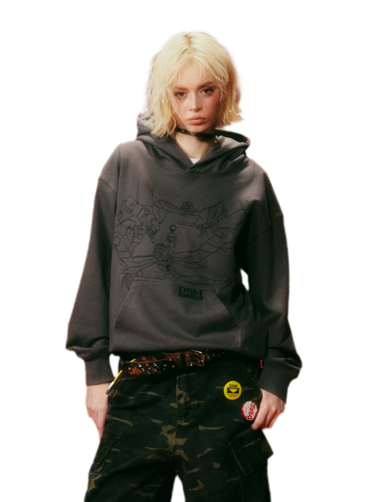 Line-Art Embroidered Hooded Sweatshirt