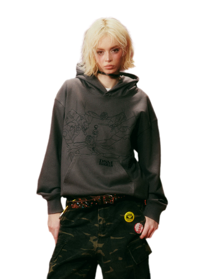 Line-Art Embroidered Hooded Sweatshirt
