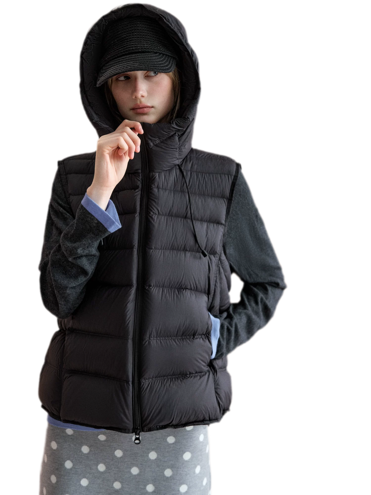 Cropped Hooded Duck-Down Vest