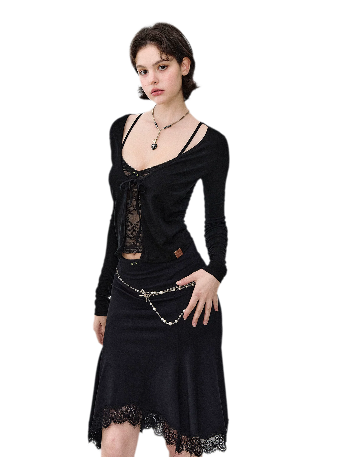 VIA PITTI Lace Layered Tie Cardigan – view 2