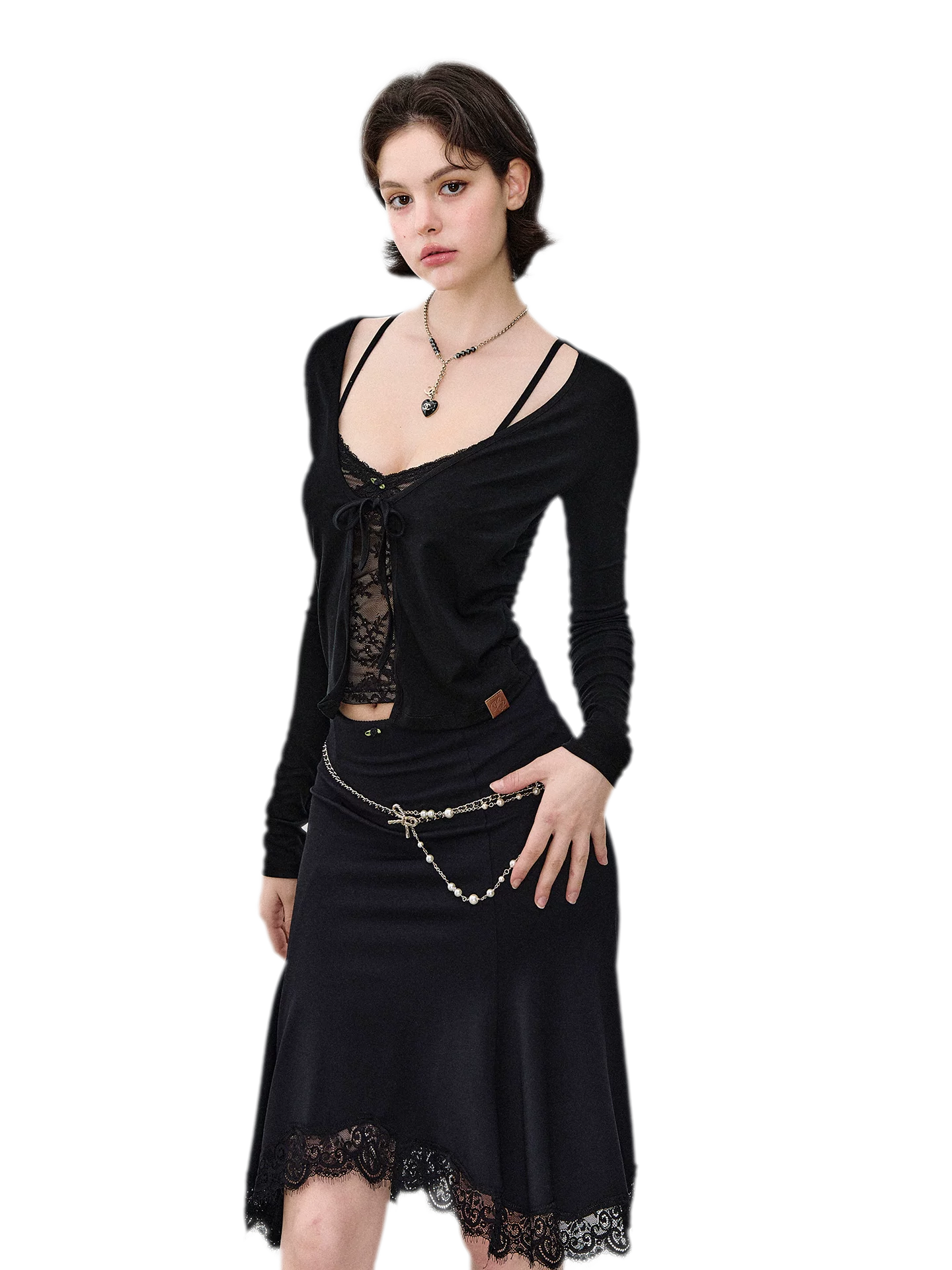 Lace Layered Tie Cardigan