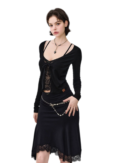 Lace Layered Tie Cardigan