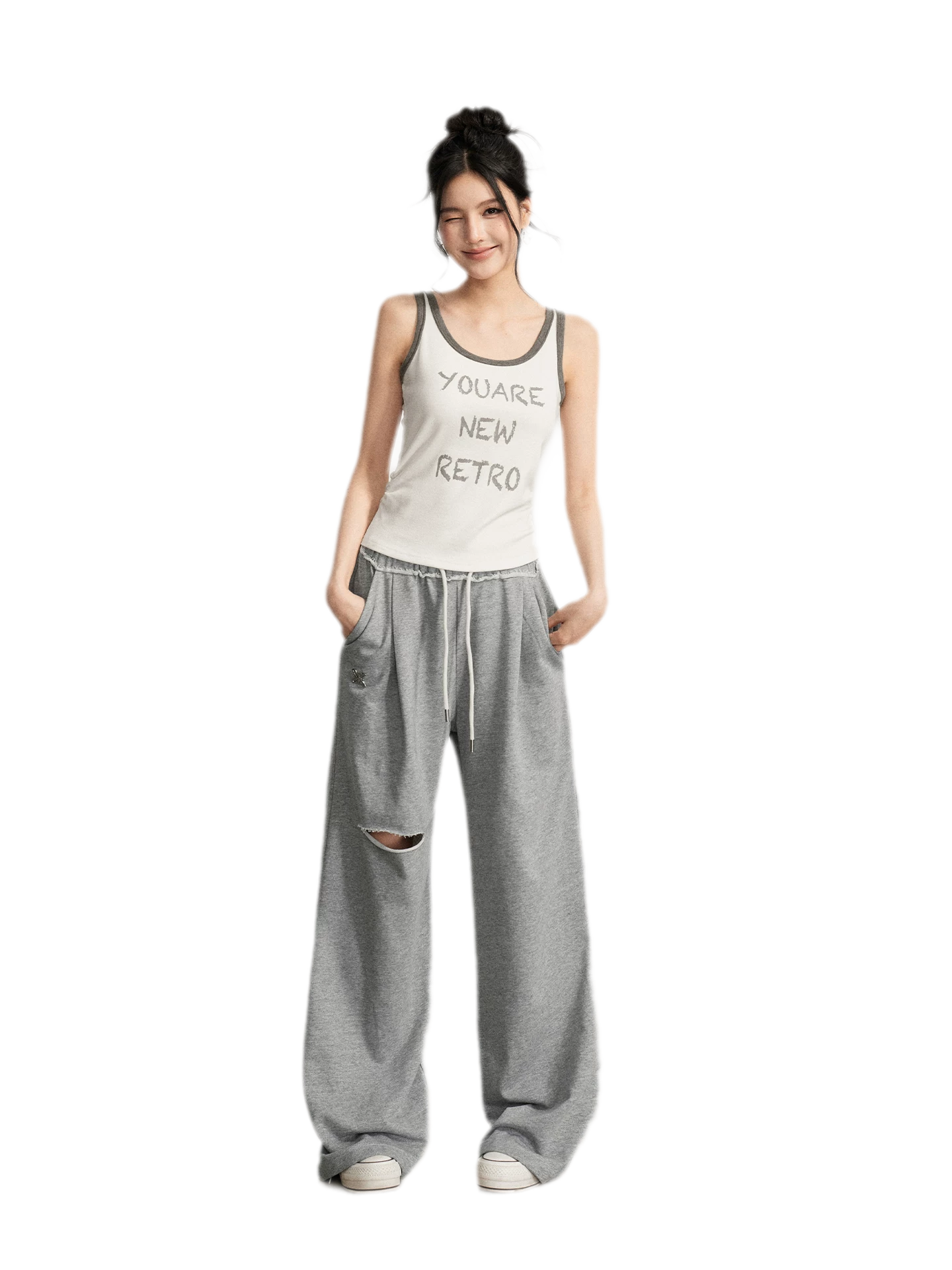 Distressed Wide-Leg Pants