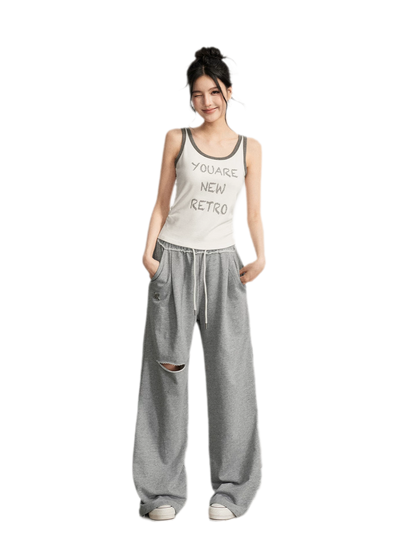 Distressed Wide-Leg Pants