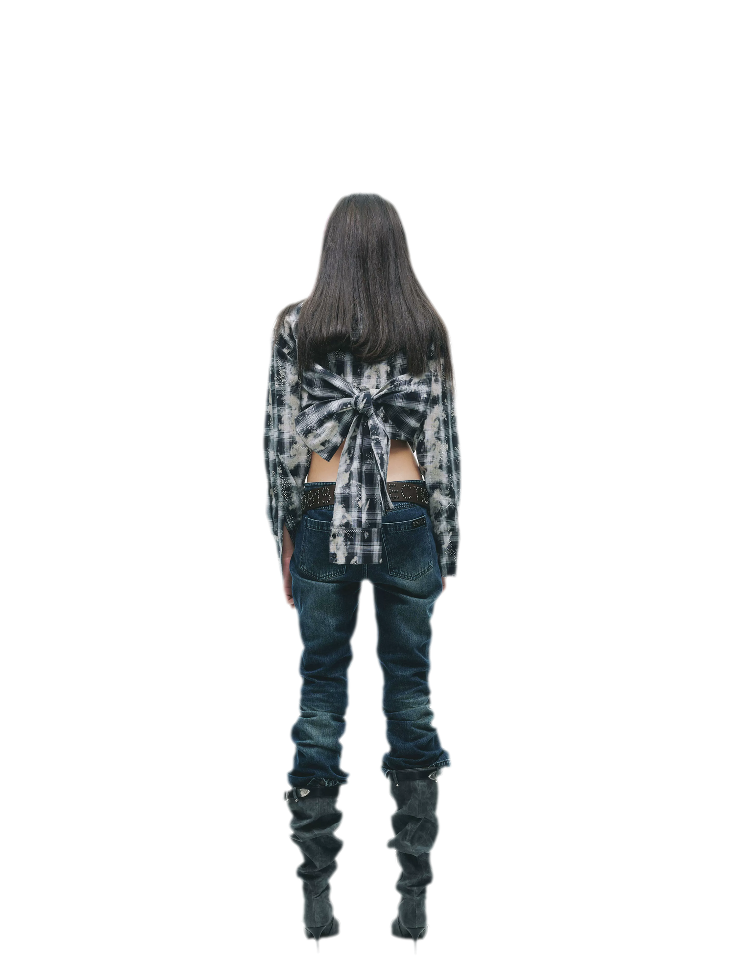Distressed Plaid Cropped Shirt