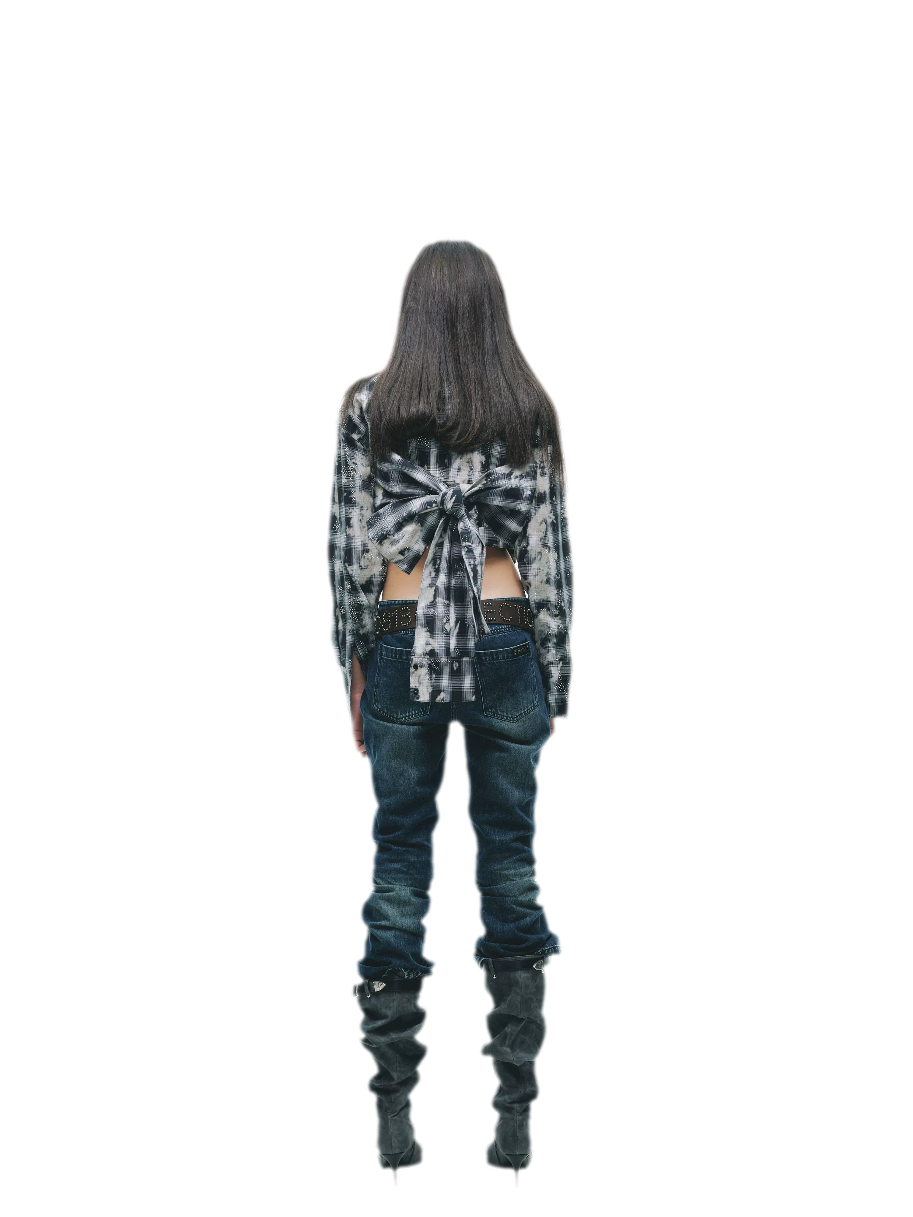 Distressed Plaid Cropped Shirt