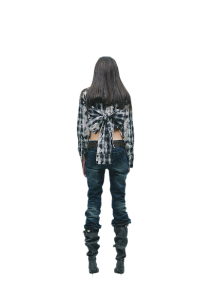Distressed Plaid Cropped Shirt