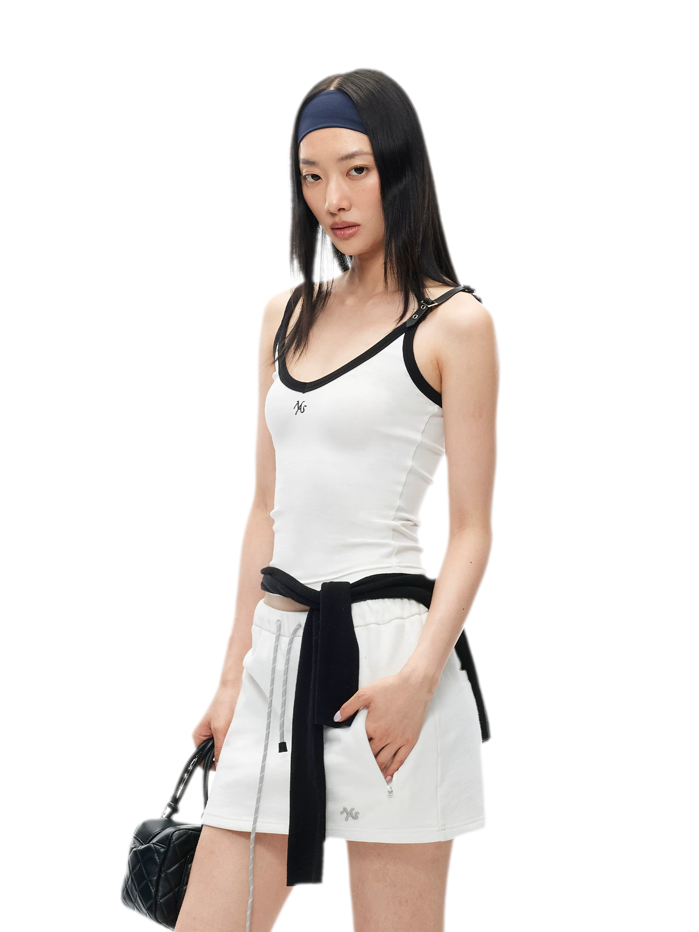 Monochrome Adjustable Leather Belt Tank Top