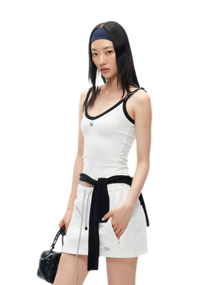 Monochrome Adjustable Leather Belt Tank Top