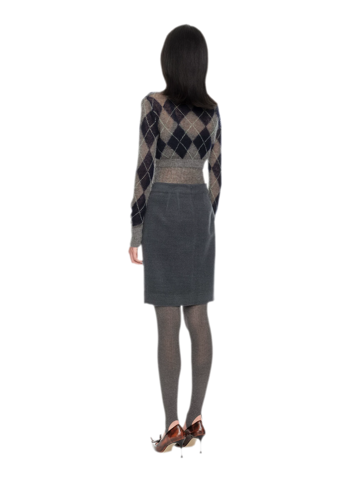 Flauschige Argyle-Strickjacke in verkürzter Länge