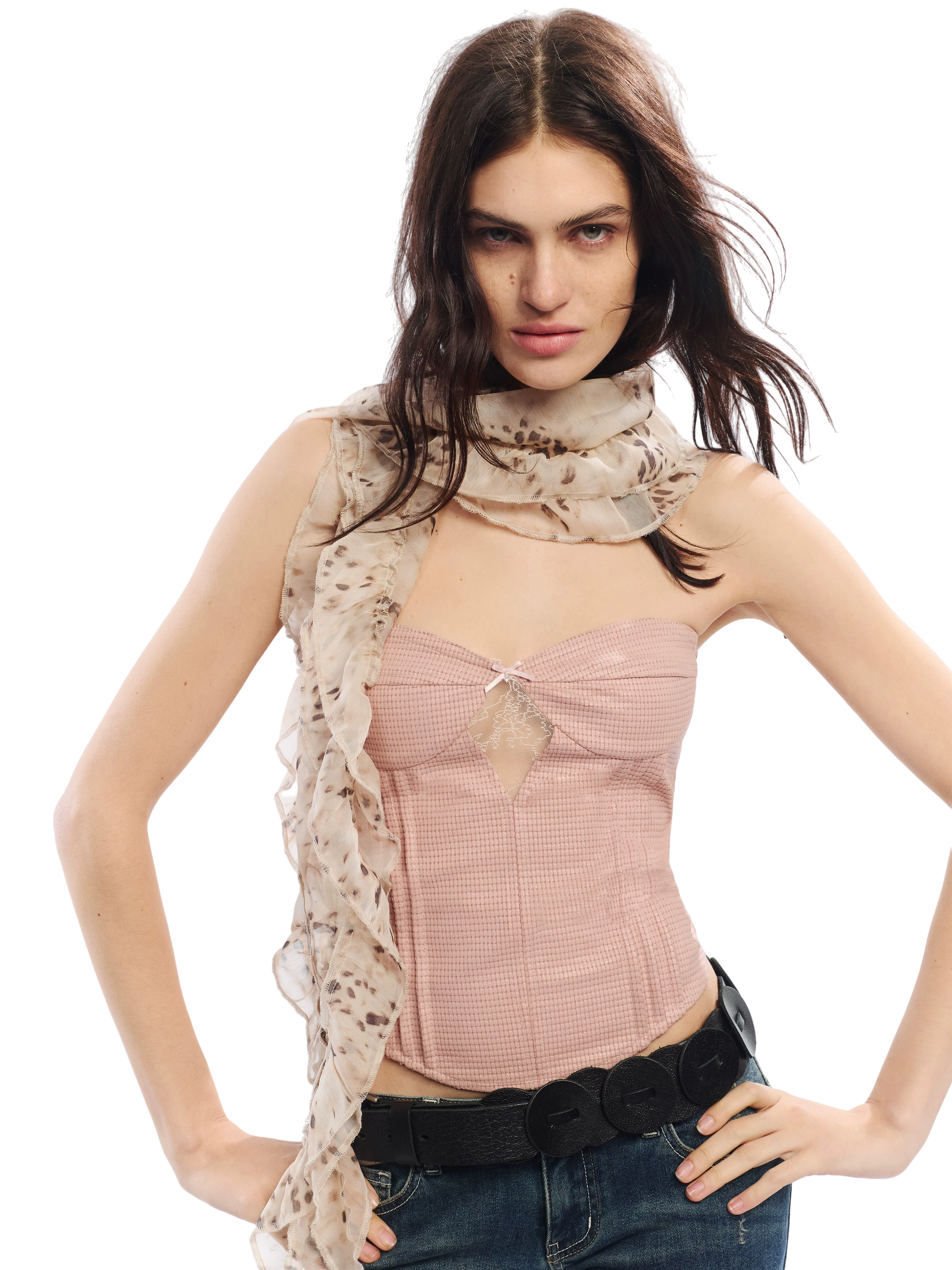 Lace Corset Two-Piece Set with Sheer Mesh