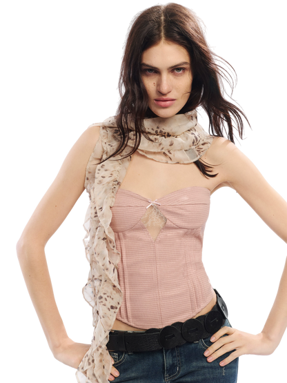 Lace Corset Two-Piece Set with Sheer Mesh