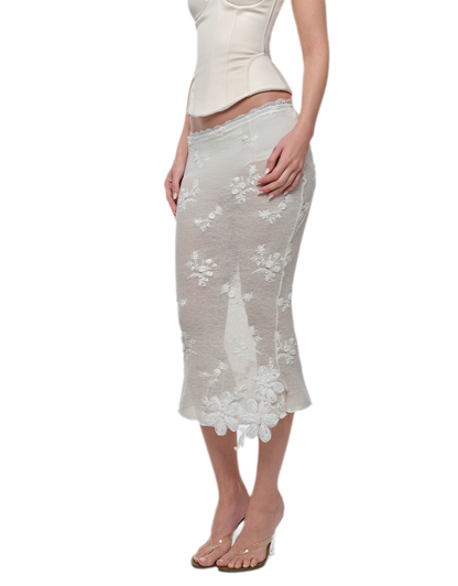 Embroidered Lace Midi Skirt