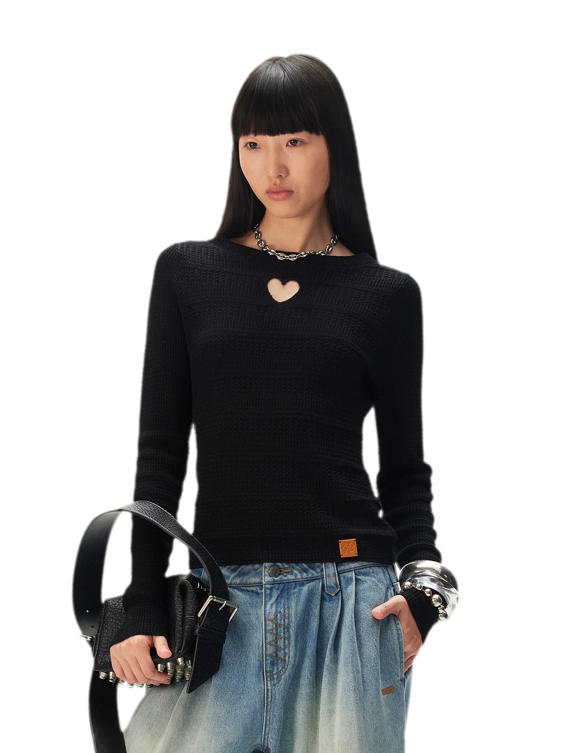 Wool Heart Cutout Knit Tee